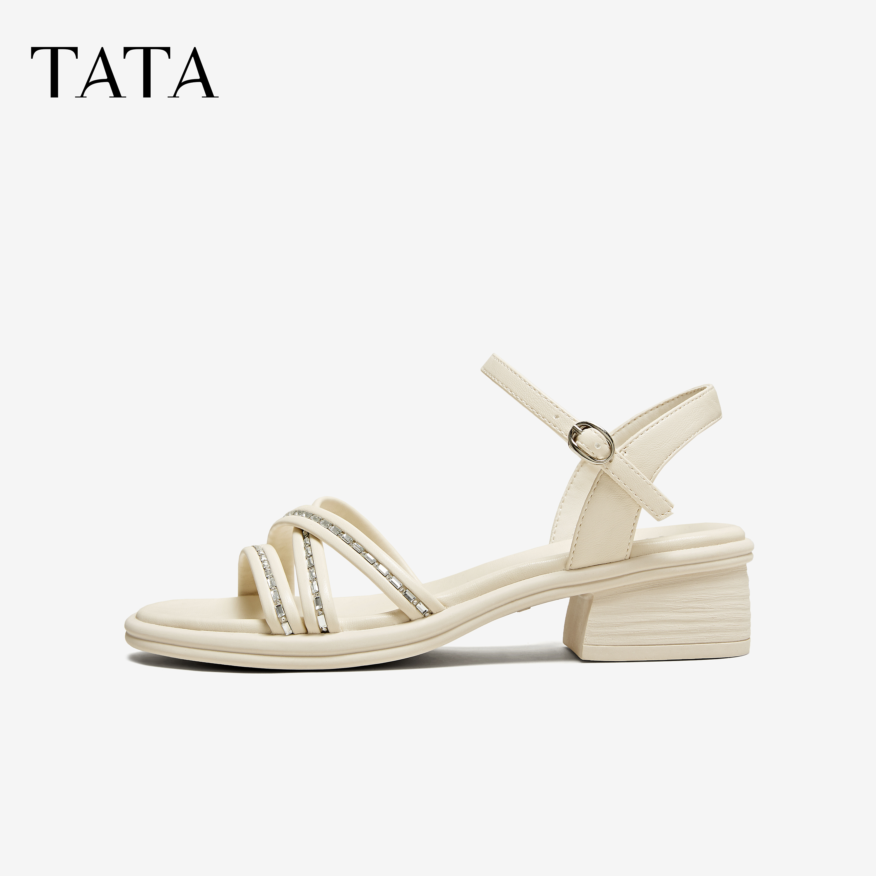 TATA他她法式气质凉鞋女鞋休闲通勤粗跟凉鞋2025秋季新款CN402BL5 - 图0