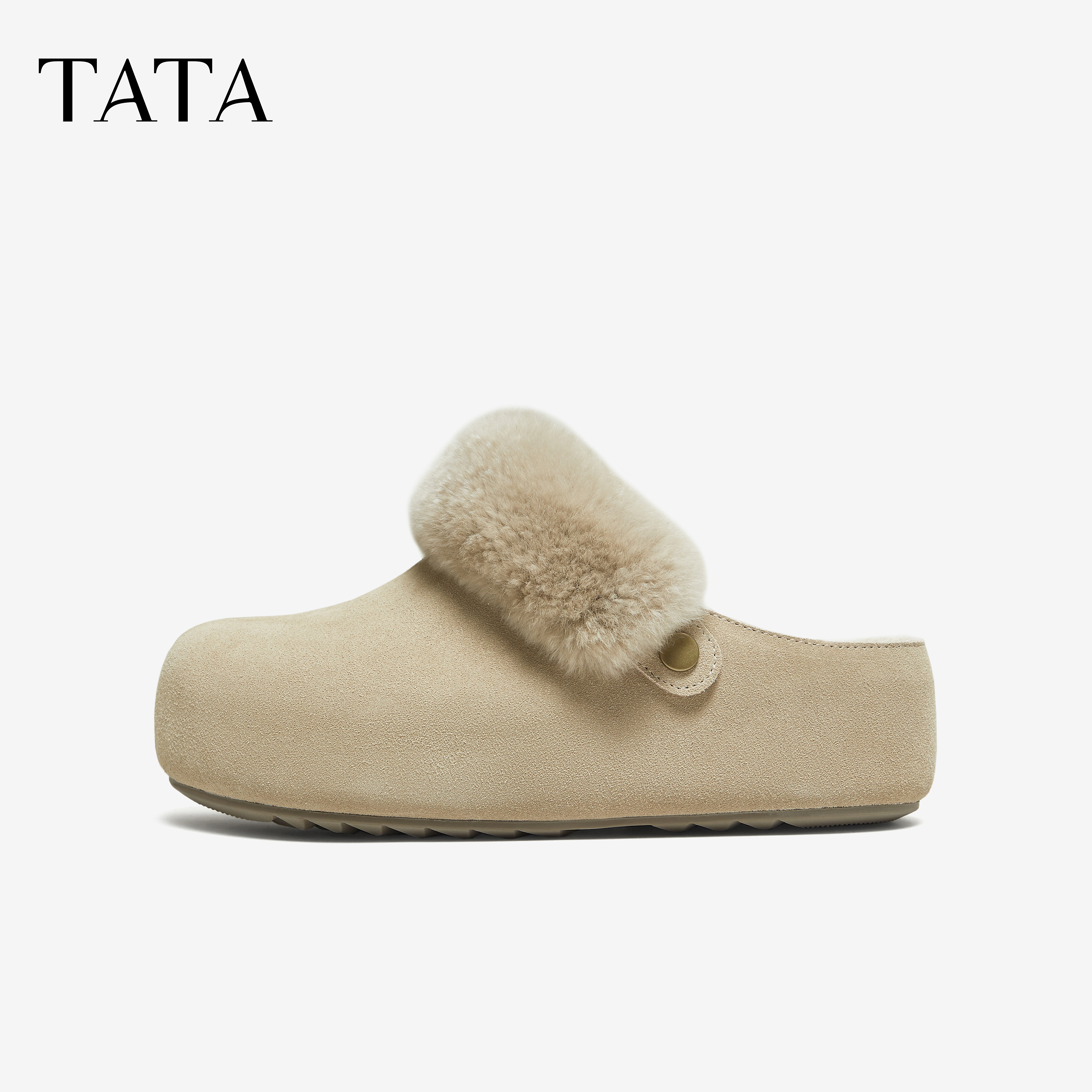 TATA他她女鞋2025勃肯鞋外穿厚底保暖包头外穿半拖鞋字YXC01DH5 - 图0