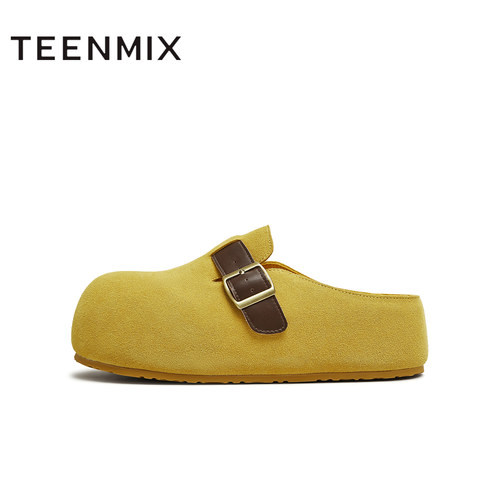 天美意2025秋新款纯色厚底百搭一脚蹬半拖鞋女勃肯鞋KK059CH5 - 图0