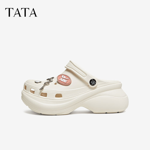 TATA他她厚底洞洞鞋女外穿透气舒适凉拖鞋女软底舒适新款CLM04BH6 - 图0