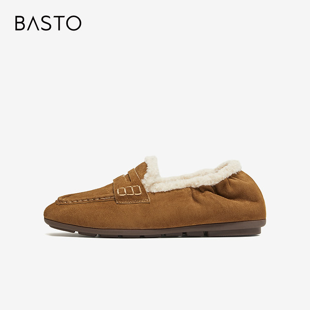 Bestu 2025 new winter loafers, fashionable retro casual plus velvet warm women's single shoes UXE06DA5