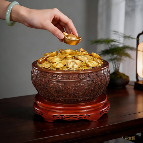 紫铜八宝吉祥聚宝盆摆件麒麟聚宝盆玄关办公室家居装饰品开业礼品 - 图0
