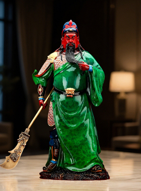 手工彩绘黄铜材料武财神站像