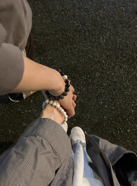 原创设计黑白情侣手串银黑曜白松石天然水晶手链女新中式国潮男友