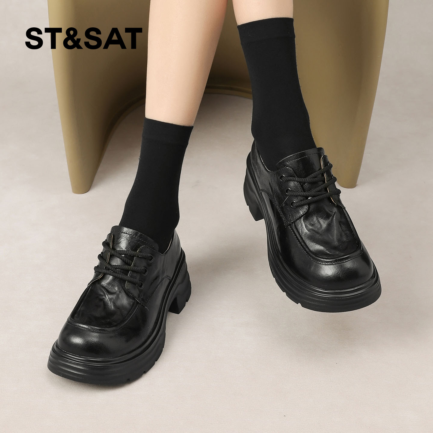 星期六复古英伦风牛津鞋女2026春季新款厚底增高乐福鞋深口单鞋子,淘宝优惠券,粉丝福利购,淘宝优惠卷