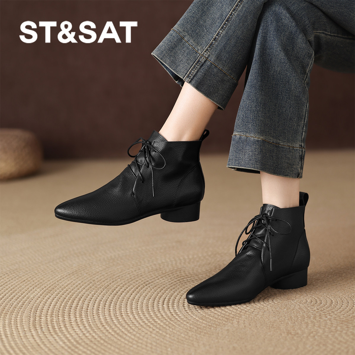 星期六尖头短靴女款2026新款春季粗跟瘦瘦靴通勤裸靴女士马丁靴子,淘宝优惠券,粉丝福利购,淘宝优惠卷