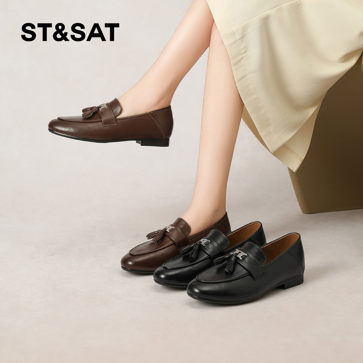 星期六黑色平底乐福鞋女2026春季新款配裙子金属扣流苏复古小皮鞋,淘宝优惠券,粉丝福利购,淘宝优惠卷