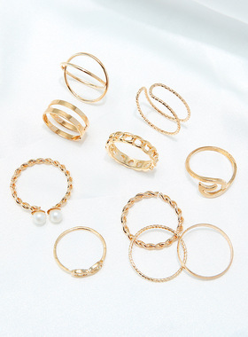 珍珠戒指交叉简约指环关节戒指