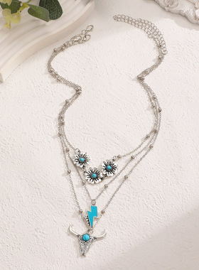necklace Western cowboy retro turquoise rope clavicle chain