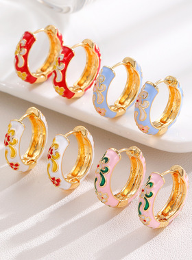 New retro Chinese style circle ear buckle colorful earrings