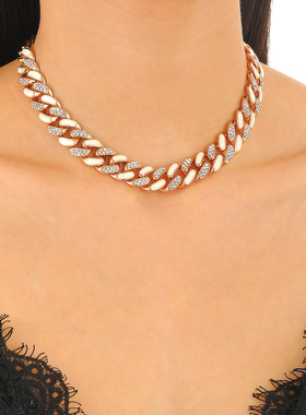 Popular hip-hop necklace, punk diamond studded collarbone