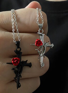 Punk Rose Cross Necklace Retro Hot Girl Women's Accessories