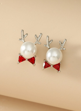 New Year's ear stud Earnail Women's Pearl deer horn earrings
