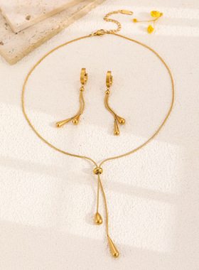 Pendant necklace earrings two-piece set long accessory饰品女