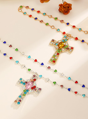 New necklace cross pendant colorful pearl necklace women项链