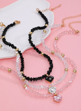 项链Elegant sweet Hip hop heart-shaped bead crystal necklace