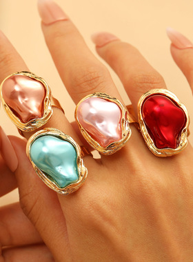 New Jewelry Colored Pearl Ring Vintage Rings exaggeration
