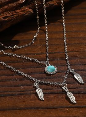 项链 Bohemian jewelry Ethnic style multi-layer leaf necklace