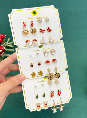 饰 Santa Claus Snow Earrings Christmas Set Cute Elk ear stud