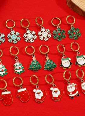 Christmas Earrings Snowflakes Tree Santa Claus stud Jewelry