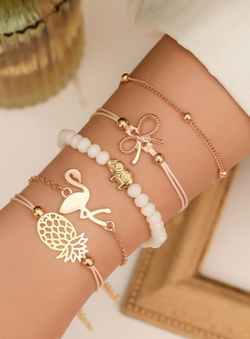 Geometric map bead ethnic style shell tassel bracelet女手镯