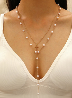 Jewelry accessories clip bead cross necklace women欧美项链女