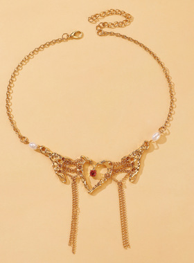 necklace female heart tassel chain collarbone chain链条项链