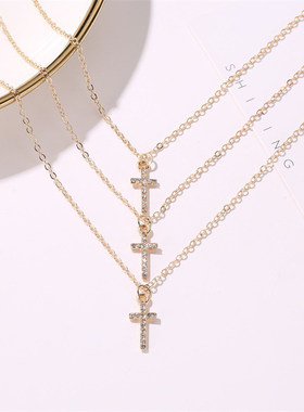 十字架项链 Women jewelry chokers multi-layer cross necklaces