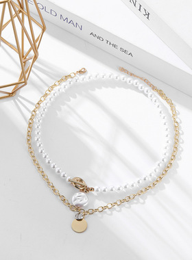 珍珠项链女 Temperament Pearl Necklace Hip Hop clavicle chain