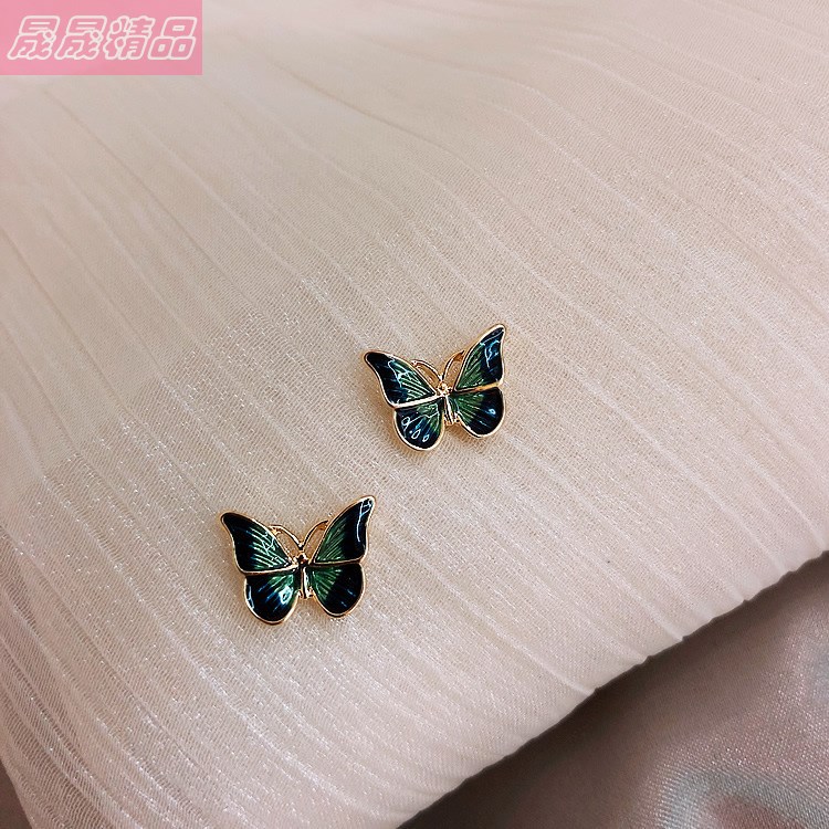 female temperament Vintage earrings Butterfly small stud - 图2