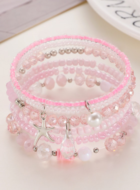 Vintage Bohemian Ethnic Sea Star Pendant Pink bead bracelet