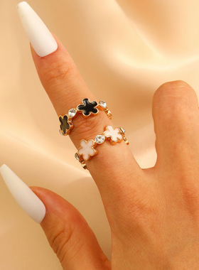 戒指 New Colored Flowers Ring Women's Fashion Open End Rings