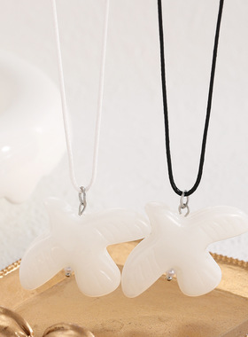 Simple Female Ceramic Peace Dove Necklace Black Rope Long