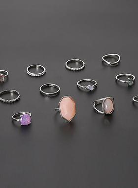 欧美锆石复古女锆石几何戒指