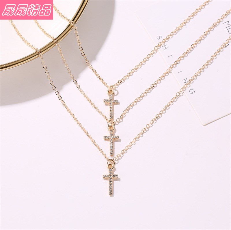 Creative diamond cross necklace Women Elegant clavicle chain - 图1