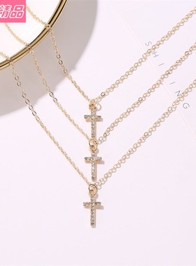 Creative diamond cross necklace Women Elegant clavicle chain