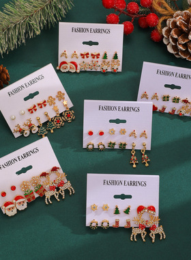 European American Earrings Snowman Elk Tree Girl ear stud 饰