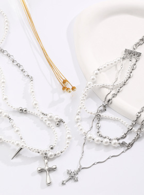 New retro multi-layer long necklace, collarbone chain 项链女