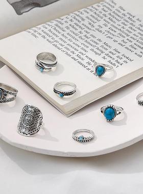 绿松石波西米亚女树叶戒指饰品