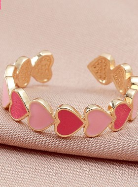 Hot sale student Simple girl peach heart pink ring jewelry潮