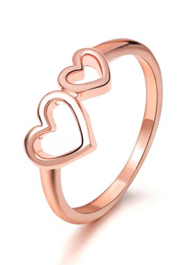 Simple metal hollow double love geometric net red ring戒指女