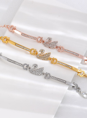 Swan full diamond bracelet women's rose gold bracelet男手链