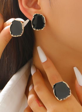 temperament alloy irregular Vintage wine red earrings rings