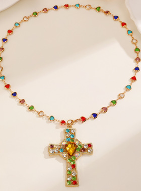 Bohemia Necklace Cross Pendant Colored Pearl Necklace Female