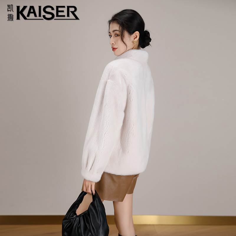 Kaiser/凯撒2023年冬进口皇冠天鹅绒貂皮大衣女整貂水貂皮草外套