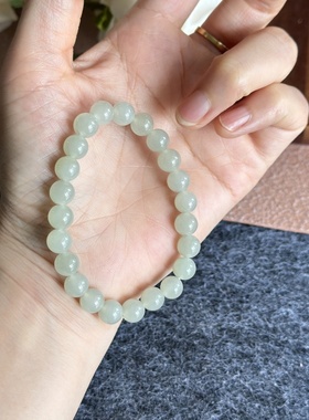 精品纯天然青海料和田玉晴水色手串经典8mm圆珠单圈玉石手链饰品