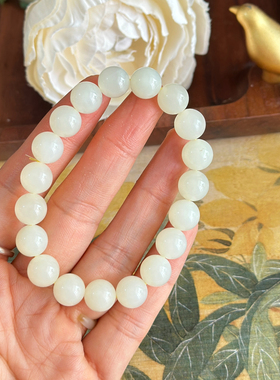 温柔浅黄口和田玉手串