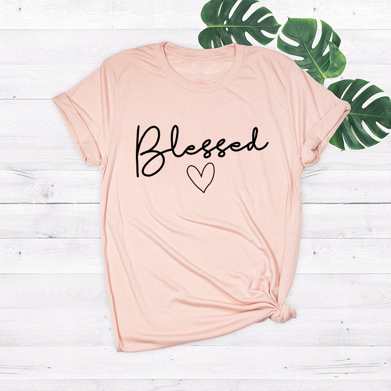 纯棉短袖T恤女Cotton Women Summer tshirts Ladies blessed tops - 图2