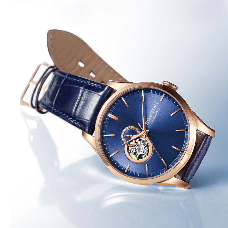 罗西尼手表男自动机械表经典商务镂空男表钢带防水男士腕表618811