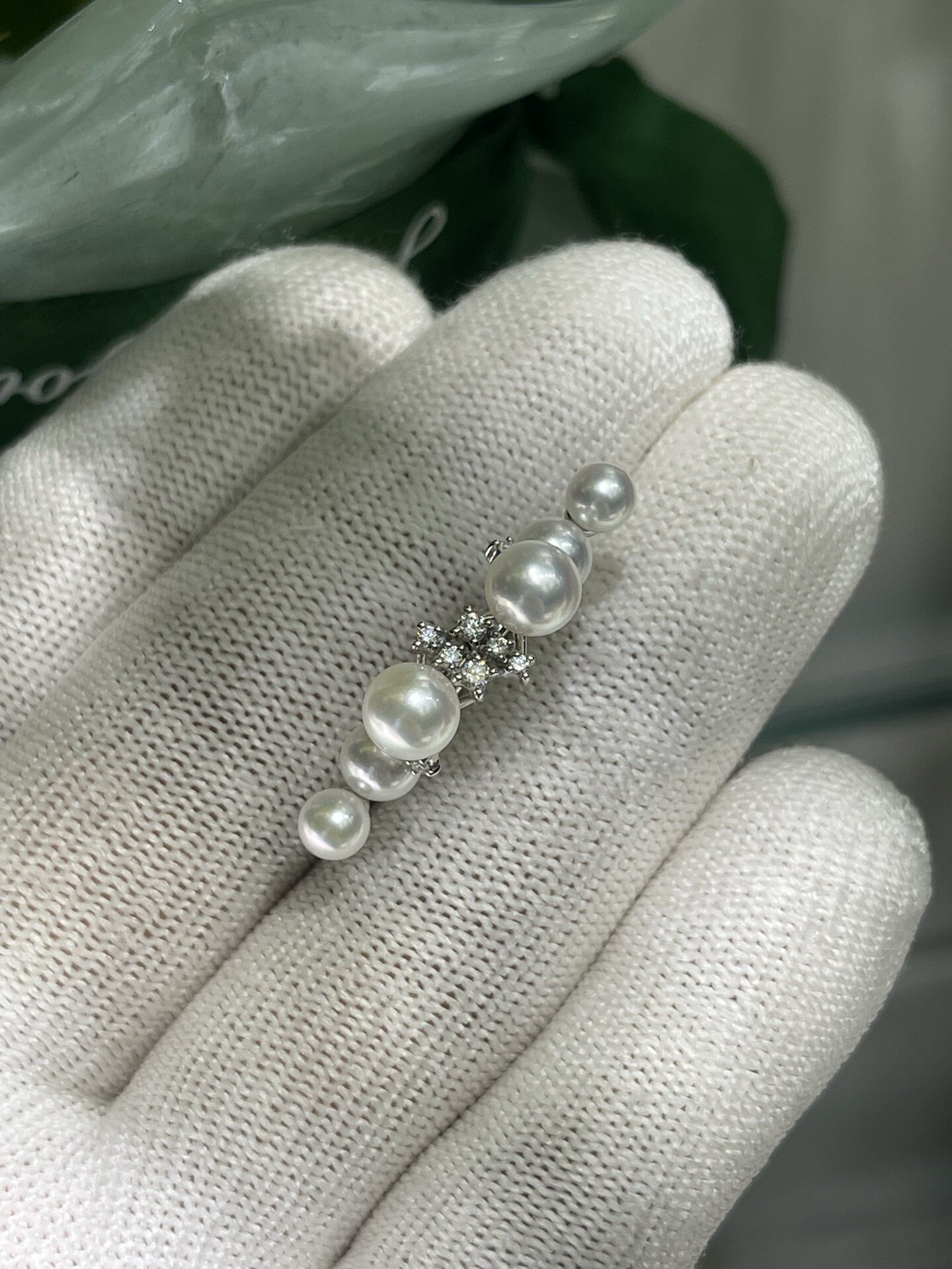 Japanese finished product, chic 4.5 6.5mm seawater akoya multi-bead ring, 18k natural diamond